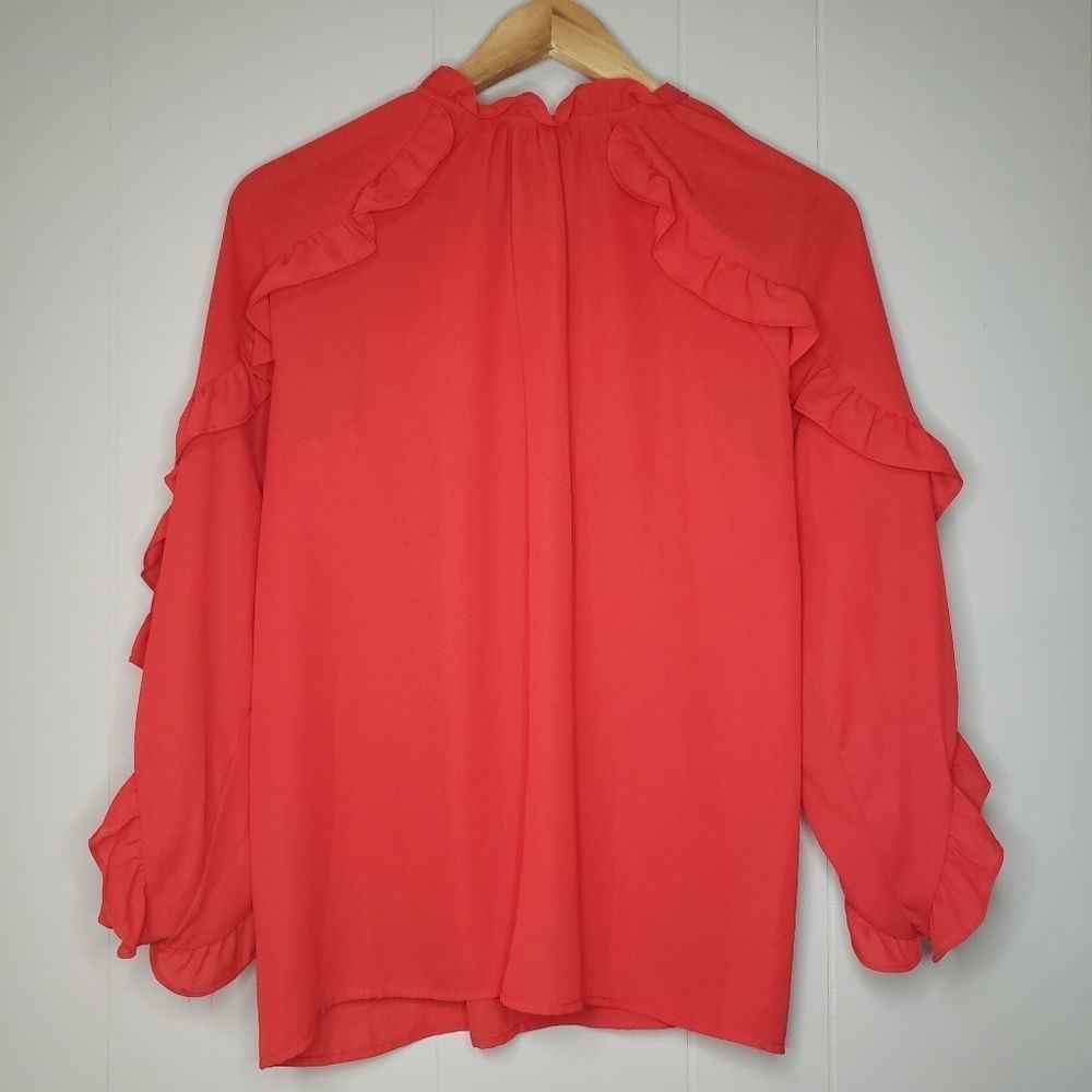 Cece Red Ruffle Sleeve Blouse Size Small - Picture 4 of 6